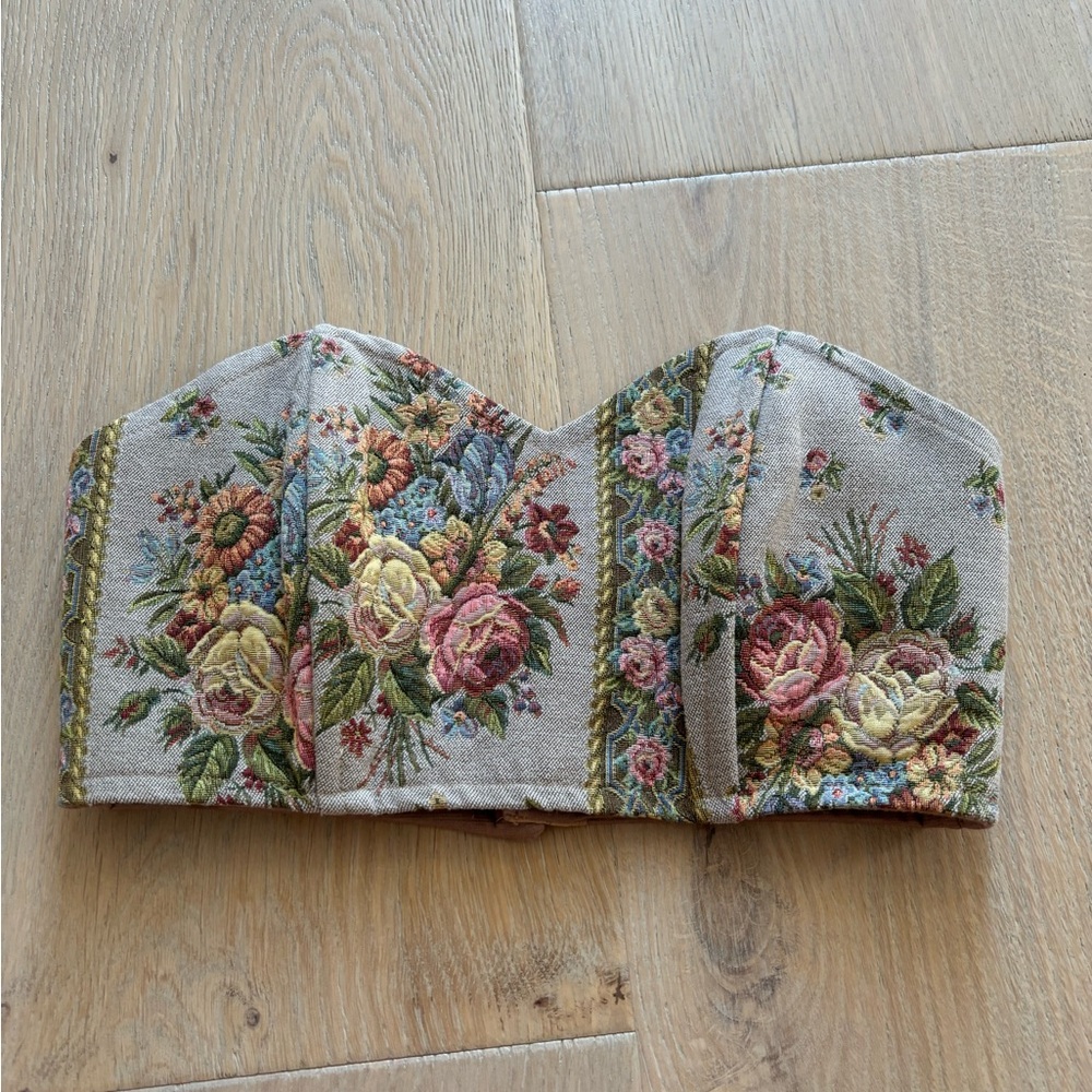 Vintage Floral Embroidered Bustier/Corset Crop Top